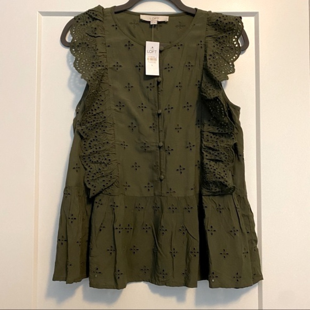 LOFT Eyelet Peplum Sleeveless Top - NEW WITH TAGS | S